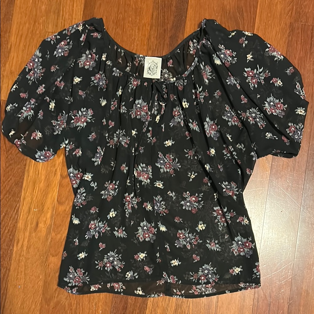 Floral Sheer Black Blouse